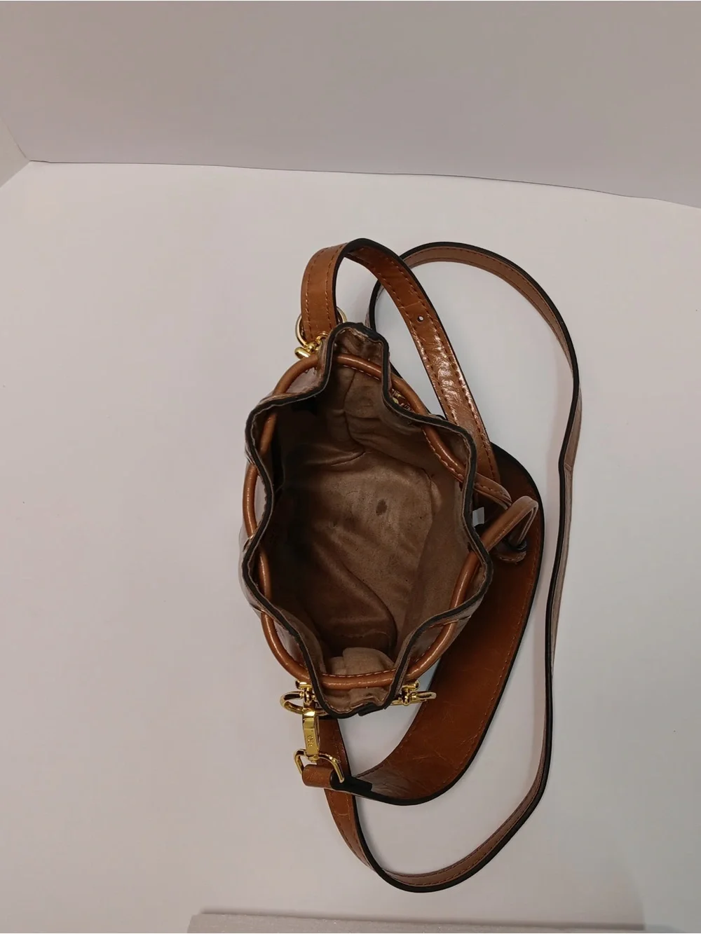 Fendi Tan Leather Logo Drawstring Crossbody Bag